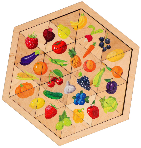 Деревянный пазл-головоломка для малышей "Овощи, фрукты, ягоды ...