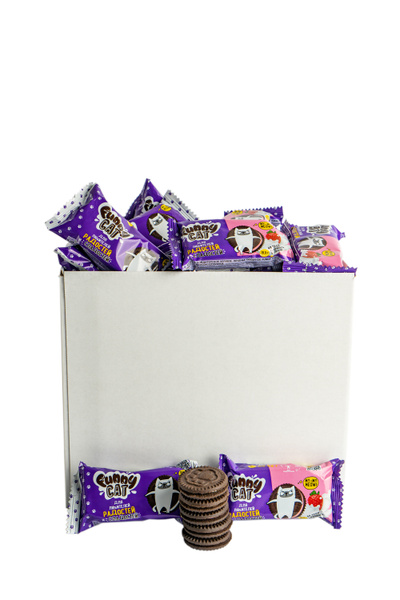 Печенье сэндвич шоколадное Funny Cat с начинкой МИКС клубника+ваниль 40 ...