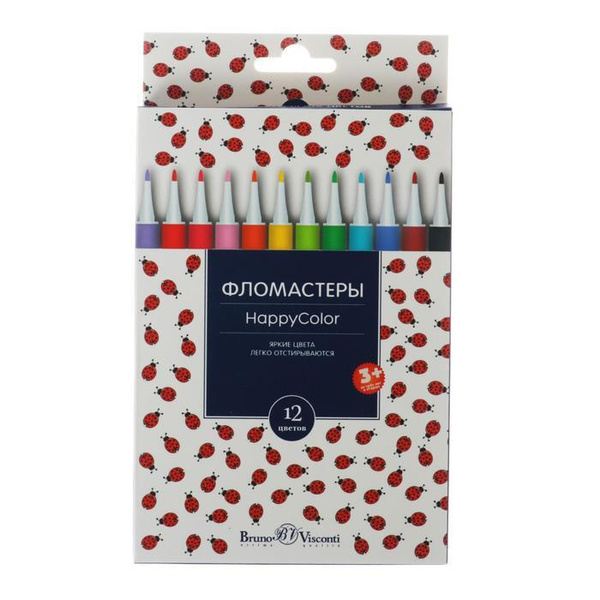 Фломастеры 12 цветов BrunoVisconti HappyColor - купить с доставкой по ...