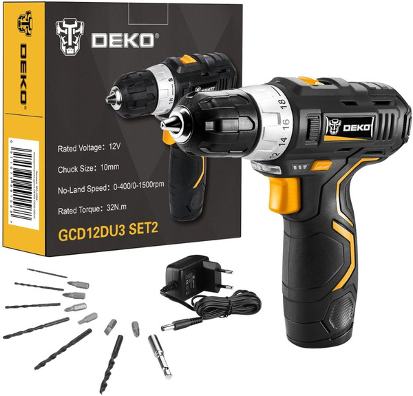 Дрель-шуруповерт DEKO GCD12DU3 SET2 FU-Li-Ion + оснастка 13 шт, 12В ...