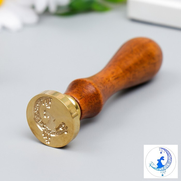 Печать для сургуча с деревянной ручкой \"Зайчик на месяце\" 9х2,5х2,5 см ...