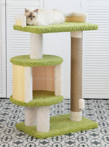 Когтеточка с домиком и лежанкой напольная для кошек из ковролина ...