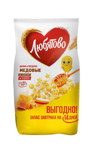 Готовый сухой завтрак Любятово - Медовые шарики и звездочки 420 г ...