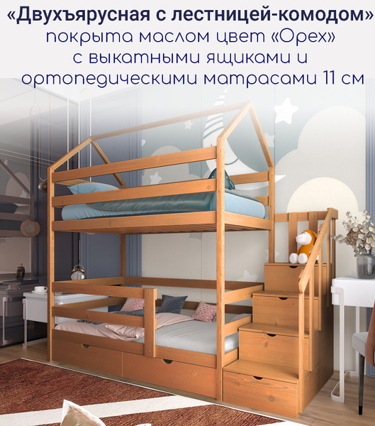 Двухъярусная кровать moonlees В комплекте с ящиками и матрасами_В ...