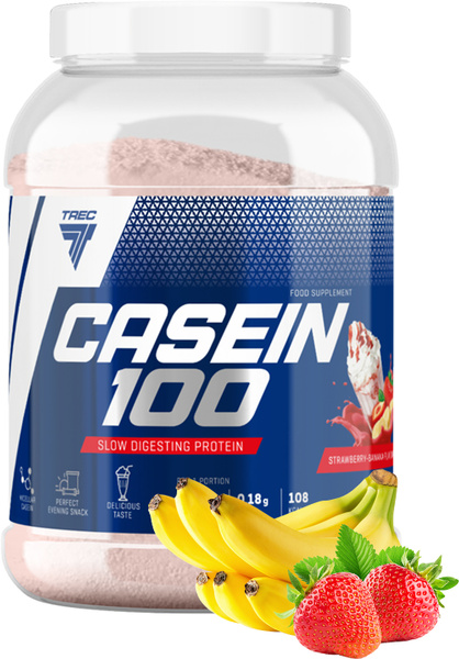 Казеиновый протеин 100 Trec Nutrition, 600 г, вкус: клубника-банан ...