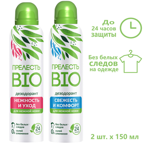 Дезодорант женский спрей Прелесть Bio Нежность и уход, Свежесть и ...
