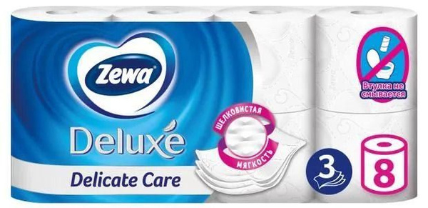 Zewa Deluxe Туалетная бумага белая трехслойная, 8 рулонов, комплект: 7 ...