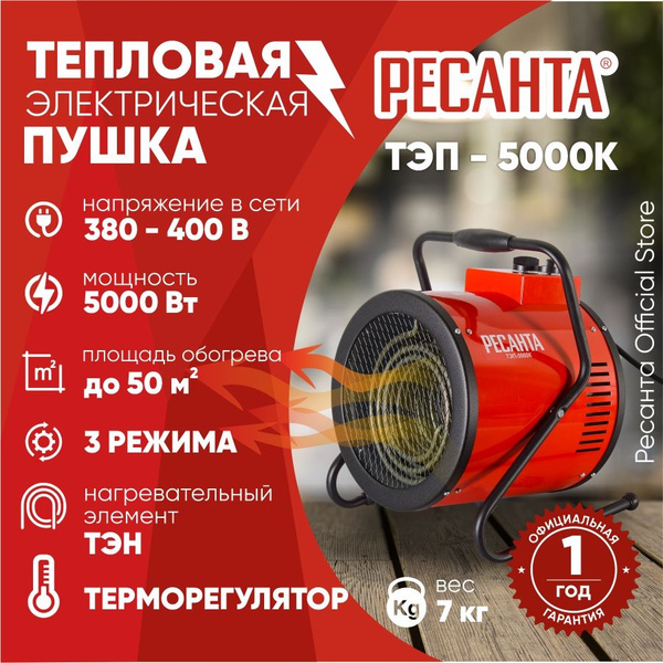 Тепловая электрическая пушка ТЭП-5000К (круглая) Ресанта / 5000 Вт, от ...