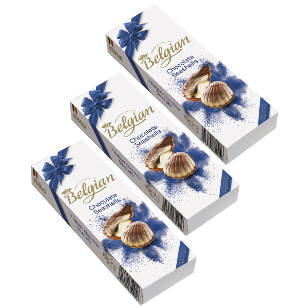Конфеты шоколадные Belgian "Дары моря" (синий бант), Комплект 3 шт. по ...