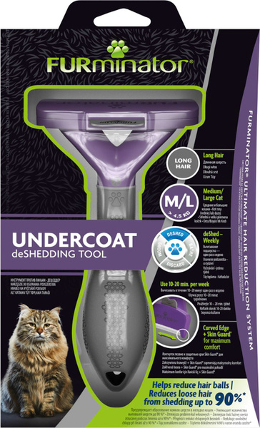 Дешеддер FURminator M/L для больших кошек c длинной шерстью пластик ...