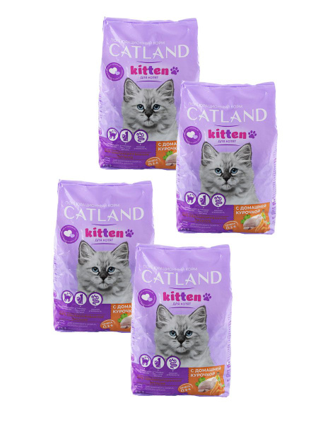 Сухой корм для котят Catland с домашней курочкой, упаковка 4 шт х 350 г ...