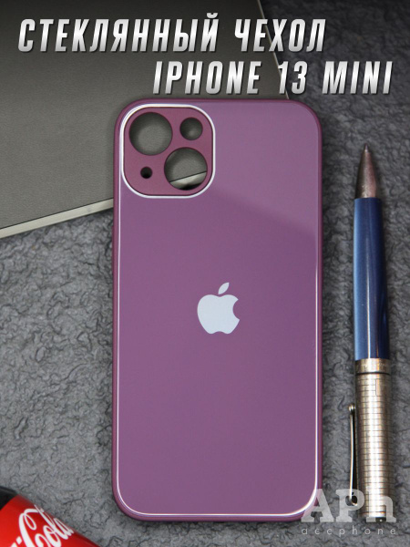 Стеклянный чехол на iPhone 13 Mini с защитой камеры (Темно-фиолетовый ...
