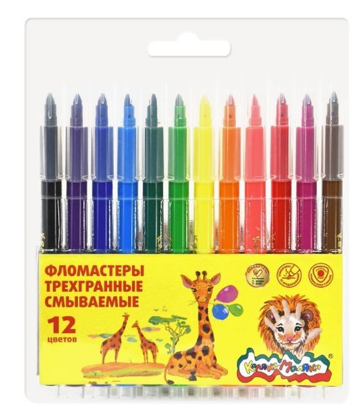 Каляка-Маляка Фломастеры классические, 12 цветов, трехгранный корпус ...