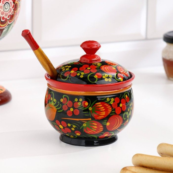 Сахарница, с ложкой, 10х9 см, хохлома - купить с доставкой по выгодным ...