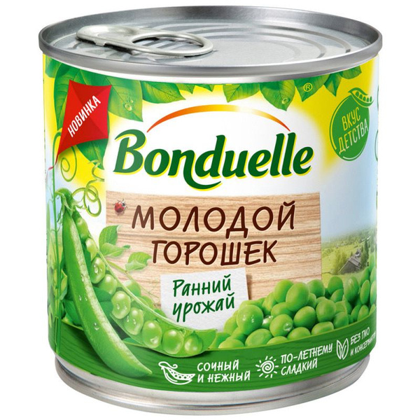 Зелёный горошек молодой Бондюэль 325 гр/ 6 шт - купить с доставкой по ...