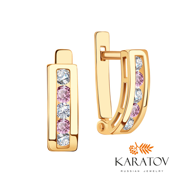 Серьги с фианитом из красного золота 585, детские для девочки - купить ...