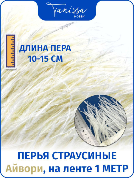 Перья на ленте страусиные айвори, 1 метр на ленте - купить с доставкой ...