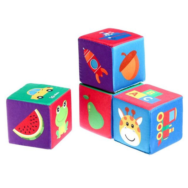 IQ-ZABIAKA, Игрушка мягконабивная "Кубики: Предметы", 10 х 10 см, 4 ...