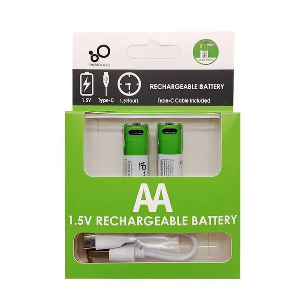 Аккумуляторные батарейки AA 1.5V 2600 mWh с USB type-C кабелем, 2 штуки ...