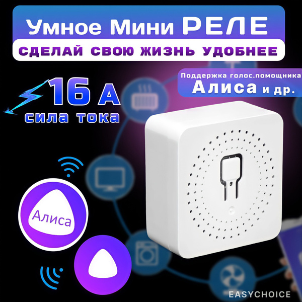 Умное Wi-Fi реле Mini Smart Switch 16A для умного дома в розетку, умный ...