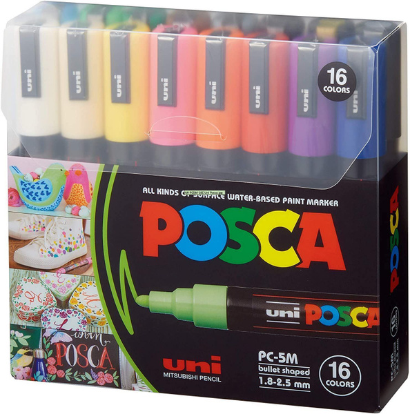 Маркеры UNI Posca PC-5M набор из 16 стандартных цветов толщина 1,8-2 ...