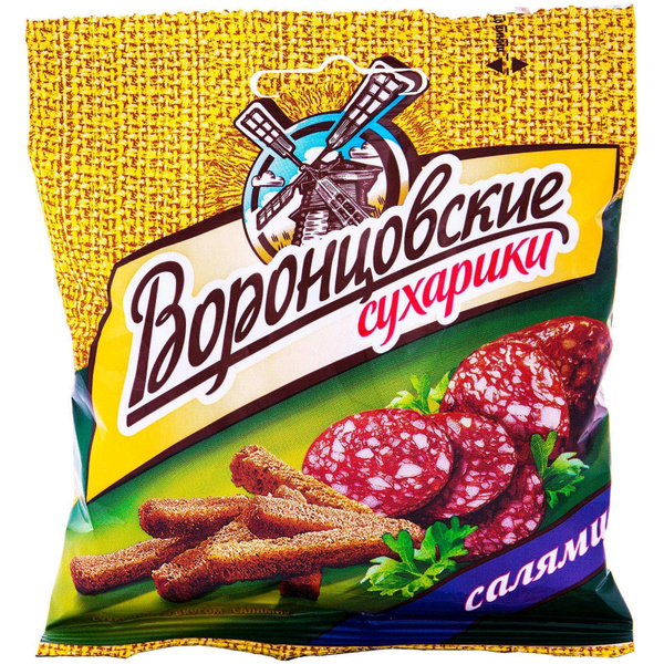 Сухарики "Воронцовские" Ржано-пшеничные, вкус "Салями", 10 штук по 40 г ...