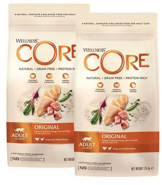 CORE корм из индейки с курицей для взрослых кошек 1,75 + 1,75 кг ...