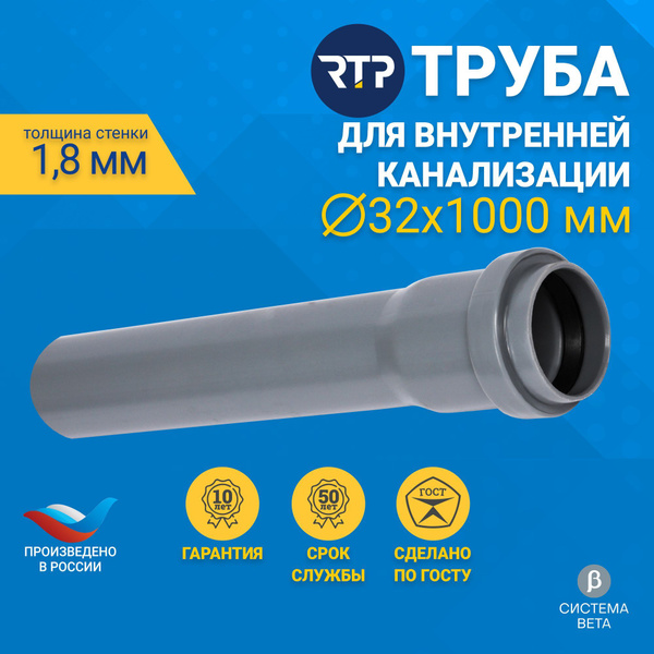Труба канализационная для внутренней канализации RTP 32 мм, толщина 1.8 ...