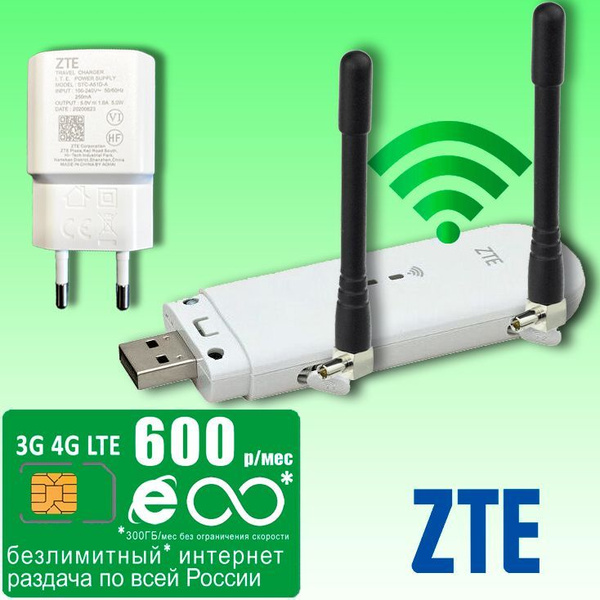 Беспроводной модем ZTE Комплект с безлимитным* интернетом и раздачей за ...