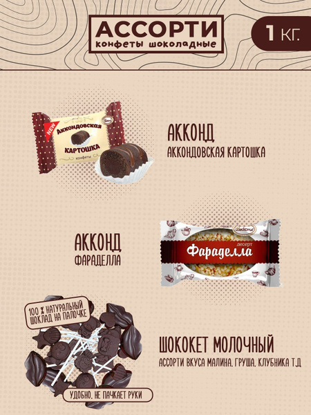 Конфеты шоколадные ассорти 1 кг: Картошка, Фараделла, Шококет - купить ...