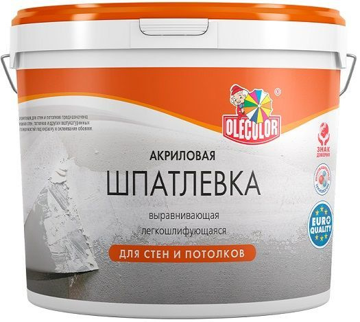Шпатлевка для стен и потолков Olecolor, белая 9 кг / для внутренних ...
