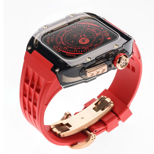 Черный прозрачный корпус + ремешок из фторкаучука для Apple Watch 45 мм ...