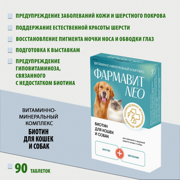 Витаминно-минеральный комплекс Фармавит Neo БИОТИН для собак и кошек ...