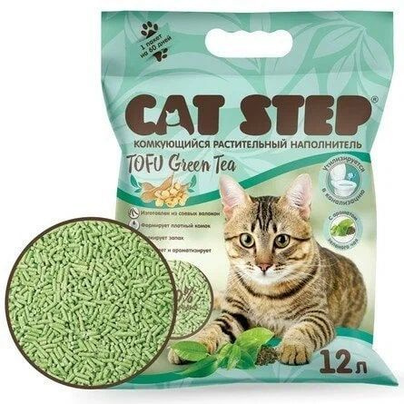 Комкующийся растительный наполнитель Cat Step Tofu Green Tea, 12л ...
