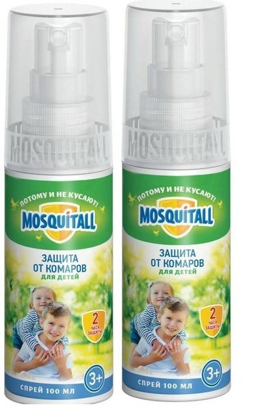 Mosquitall Спрей против комаров, Нежная защита для детей, 100 мл,2 шт ...