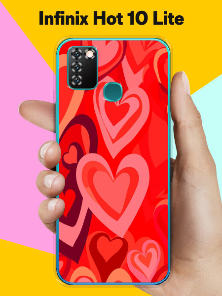 Силиконовый чехол на Infinix Hot 10 Lite Красные Сердца / для Инфиникс ...