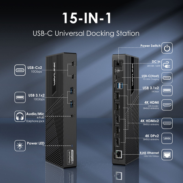 Универсальная док-станция Wavlink USB-C с тройным дисплеем 4K, док ...