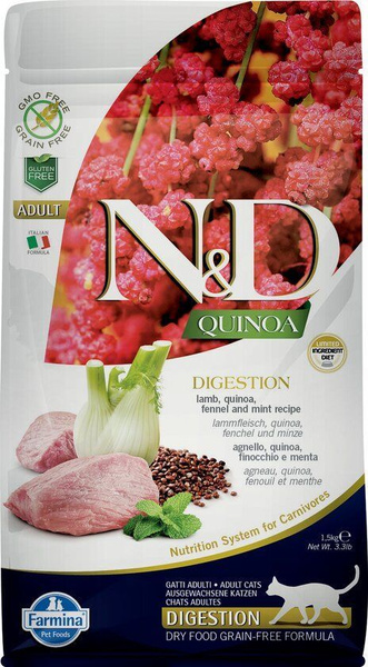 Сухой беззерновой корм для взрослых кошек Farmina N&D Quinoa Degestion ...