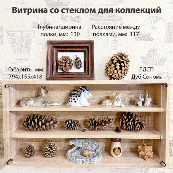 Витрина со стеклом для коллекционных предметов, стеллаж настенный ...