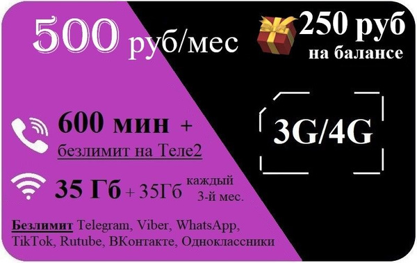 SIM-карта Симкарта, "Мой онлайн+", безлимит на соцсети и внутри сети ...