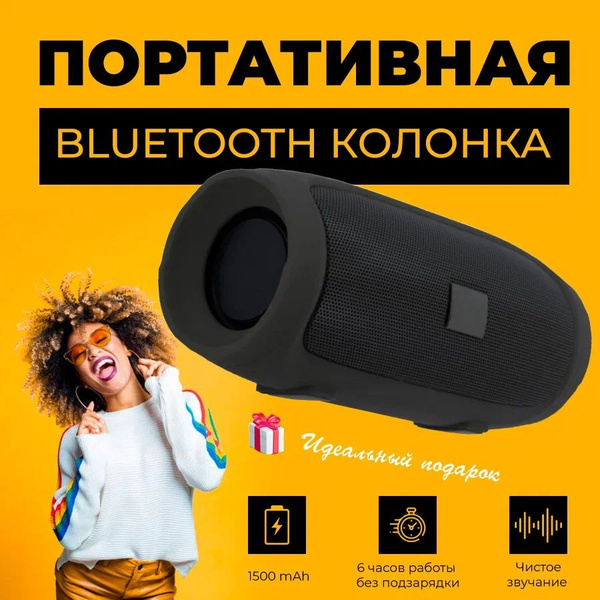Колонка портативная с FM-радио, Беспроводная колонка блютуз, черная ...