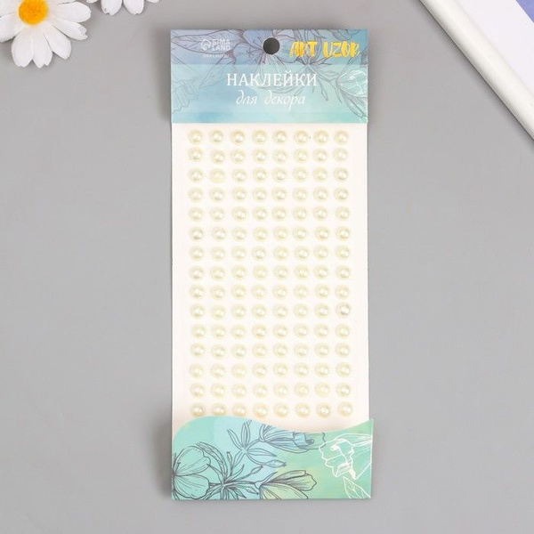 Наклейка пластик стразы "Полужемчужины" d-8 мм белый 9,4х15,5 см ...