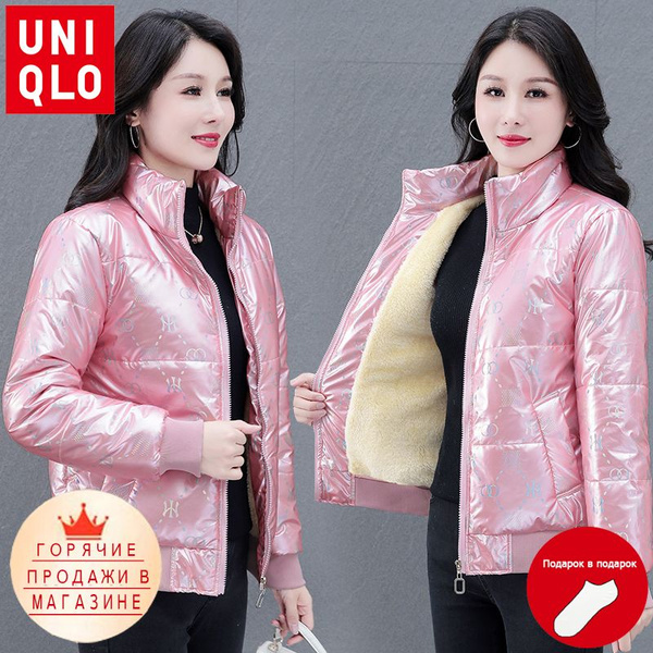 Пальто Uniqlo, Еврозима, размер 52, цвет розовый, Стрейч-коттон ...