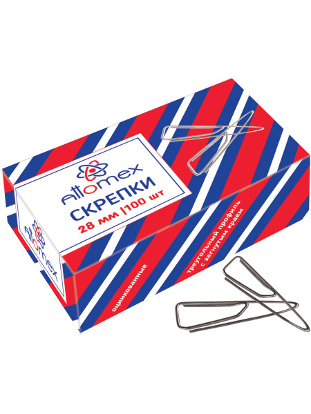 Скрепки канцелярские металлические оцинкованные треугольные в наборе ...