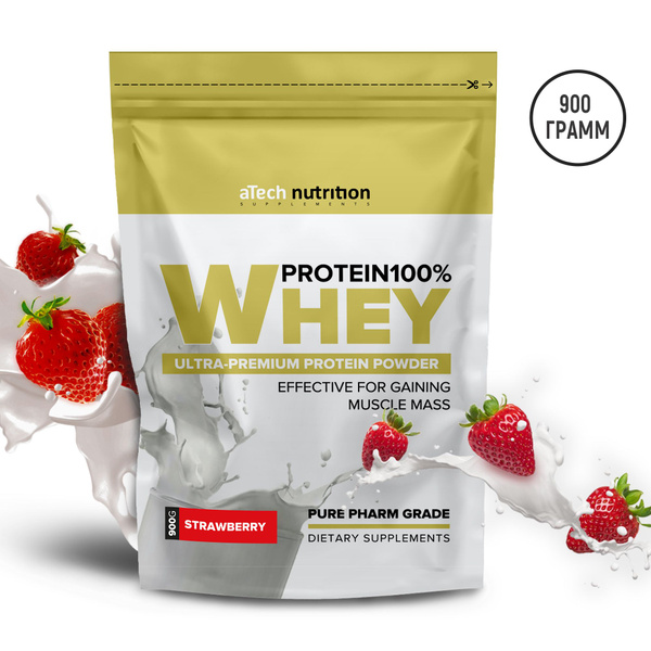 Протеин cывороточный aTech Nutrition "Whey Protein 100%", клубника, 900 ...
