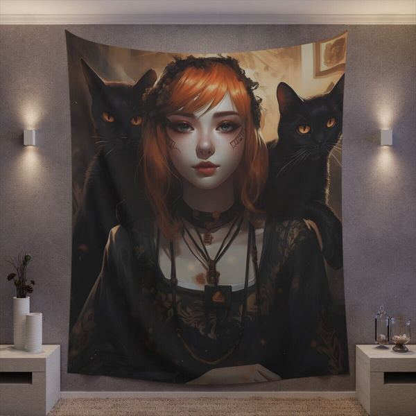 Гобелен аниме девушка с котами аниме - купить по низкой цене в интернет ...