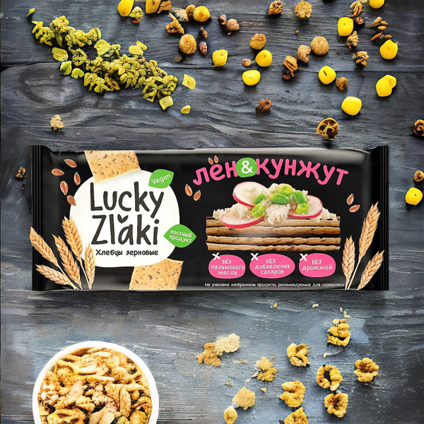 Хлебцы зерновые Lucky Zlaki лен-кунжут 105 гр купить на OZON по низкой ...