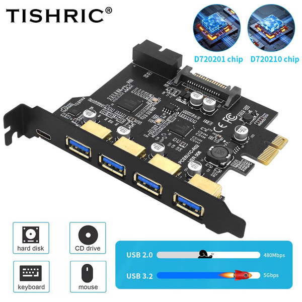 Карта расширения TISHRIC USB PCIE 1X в USB 3.2 TYPE - C USB3.2 Gen1 ...