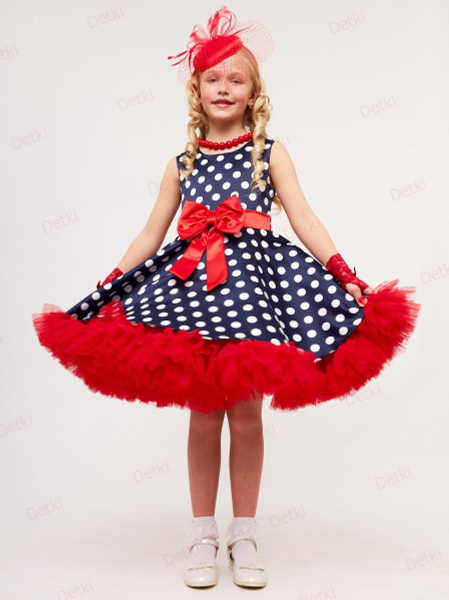 Нарядное платье стиляги в горох для девочки, Девочки, На любой сезон ...