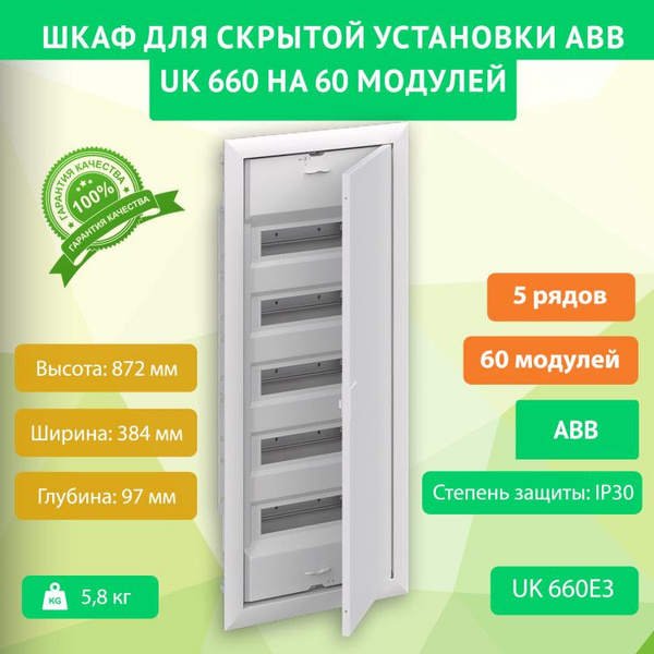 Шкаф для скрытой установки ABB UK660E3 на 60 модулей, - купить по ...